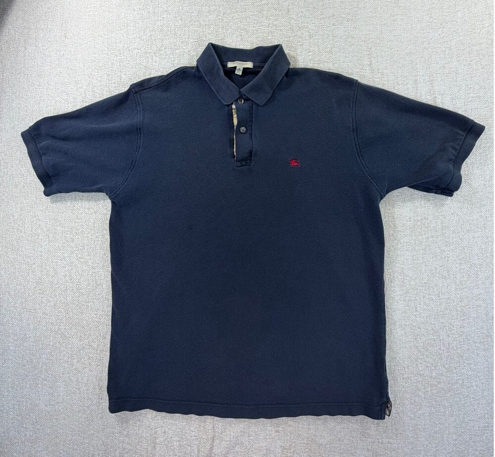 Burberry Mens Medium Black 2 Button Short Sleeve Polo Shirt Luxury Preppy Casual